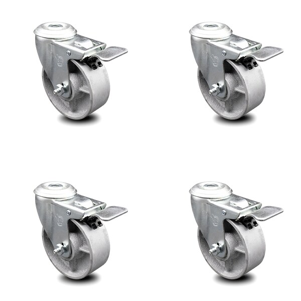 4 Inch Semi Steel Swivel Bolt Hole Caster Set with Total Lock Brake SCC
